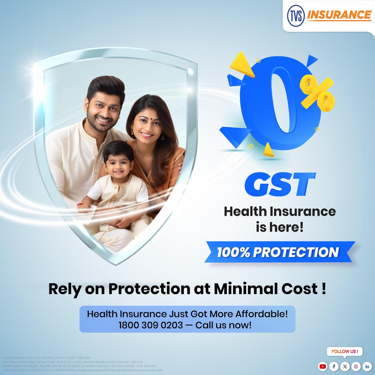 TVS_Insurance's tweet image. Your family’s health deserves complete protection—without extra cost.

0% GST on health insurance is here!

#HealthInsurance #MedicalInsurance #TVSInsurance #Insurance #InsuranceIndia #InsuranceAwareness #HealthCover #HealthPlan #HealthPolicy #CashlessInsurance #InsuranceBroking