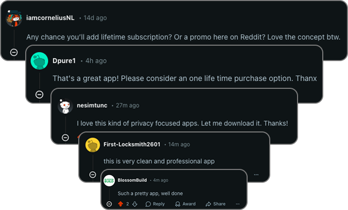 So much love from the community for <a href="/Snappit_/">Snappit</a>  😍

These comments come from Reddit, where I posted in a few subs.

This is so rewarding and gives me instant motivation boost to keep going! 🚀