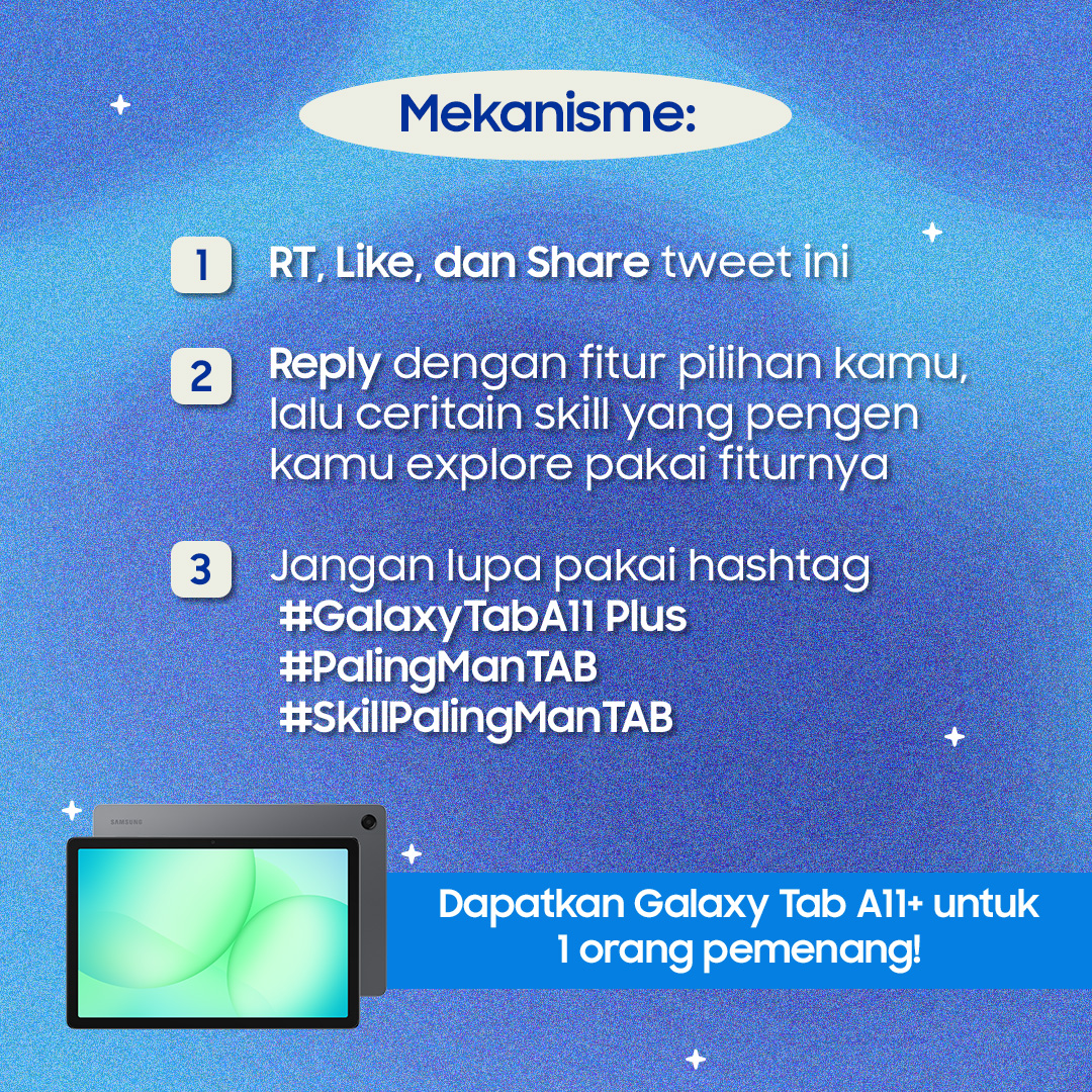 samsungID's tweet image. Ada 1 Galaxy Tab A11+ buat kamu yang mau eksplor skill baru!👀

Pilih fitur Galaxy Tab A11+ yang paling cocok buatmu, lalu ceritain skill apa yang pengen kamu pelajari di kolom reply pakai hashtag #GalaxyTabA11 Plus #PalingManTAB #SkillPalingManTAB! 

Periode sampai 17 Januari🤩