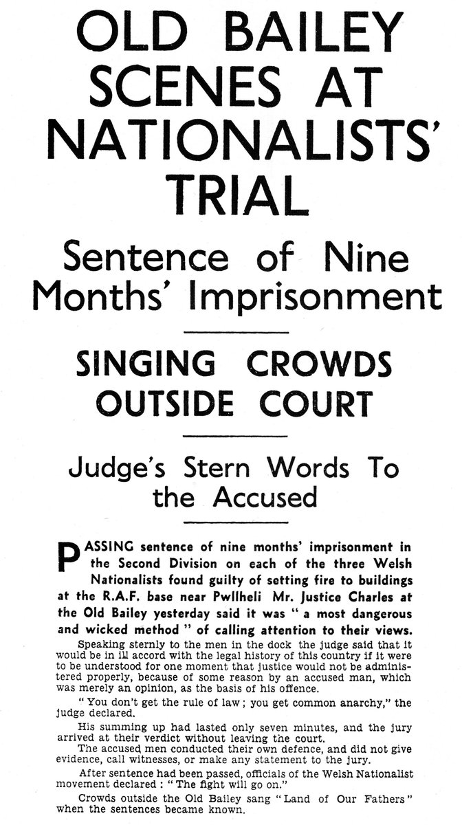 WelshAcadPress's tweet photo. OTD - 9 Jan 1937
Saunders Lewis, DJ Williams and Lewis Valentine were convicted at the Old Bailey for the 'Fire on Llŷn'.
The story of this remarkable episode in modern 🏴󠁧󠁢󠁷󠁬󠁳󠁿 history is told in 'Penyberth: A Nation on Trial', available in pb from all booksellers via @Books_Wales https://t.co/YbmbmOYVTY