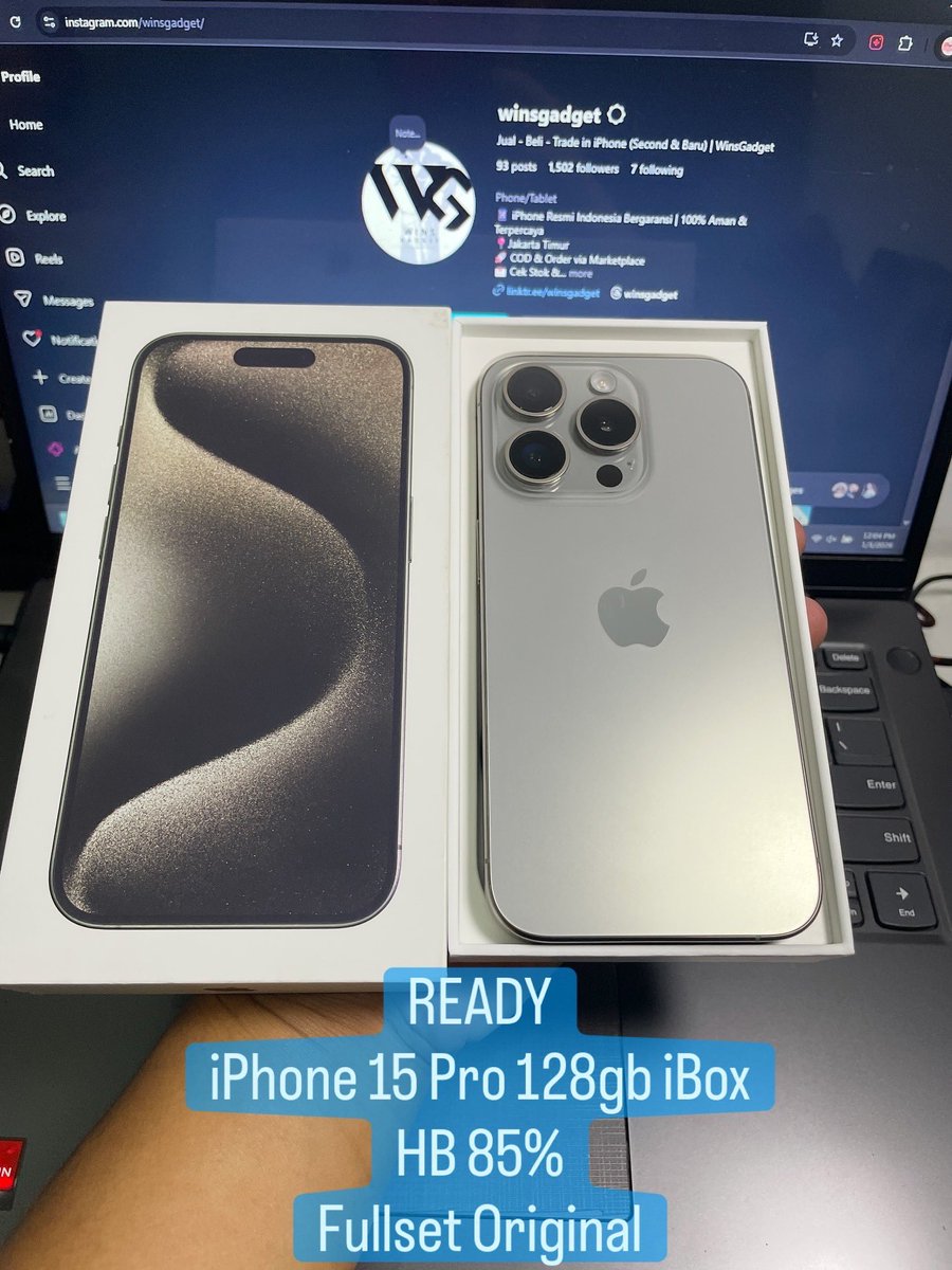 winsgadget's tweet photo. #WTS 
 iPhone 15 Pro 128GB iBox Resmi
- Mulus Like New
- BH 85%
- Fullset Original
- All Normal, NO MINUS

COD area Jakarta / Bekasi

IDR. 13.5jt (Nego sampe deal)

#zonauang #zonajajan #iPhone14 #iPhoneSecond #iPhoneiBox #WTSiPhone #JualBeliiPhone #iPhoneBekas https://t.co/kuXoy9Rp9A