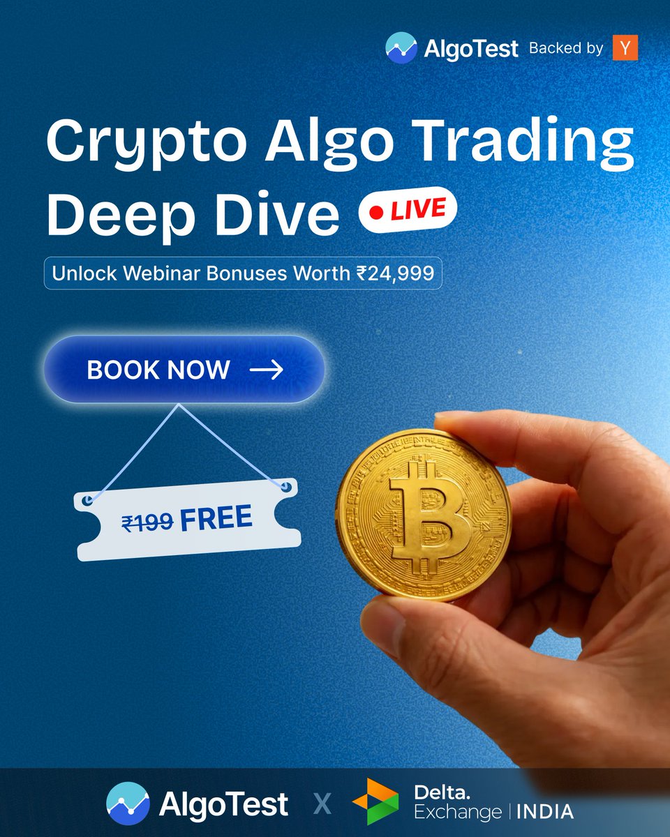 Crypto Algo Trading Masterclass 🚀 Learn how AI-powered frameworks are  built for crypto markets. No-code automation, live demos, and webinar-only  bonuses. Host @RamneetSaini1 In collaboration with @DeltaExchangeIn 📅  Tomorrow, 3 PM 🎟️