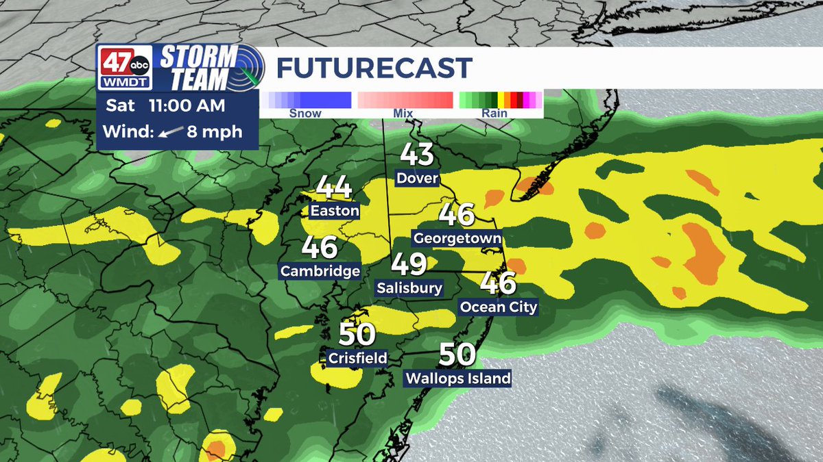 Steady rain will arrive Saturday morning. Moderate to heavy at times! The wet weather will last through the afternoon.