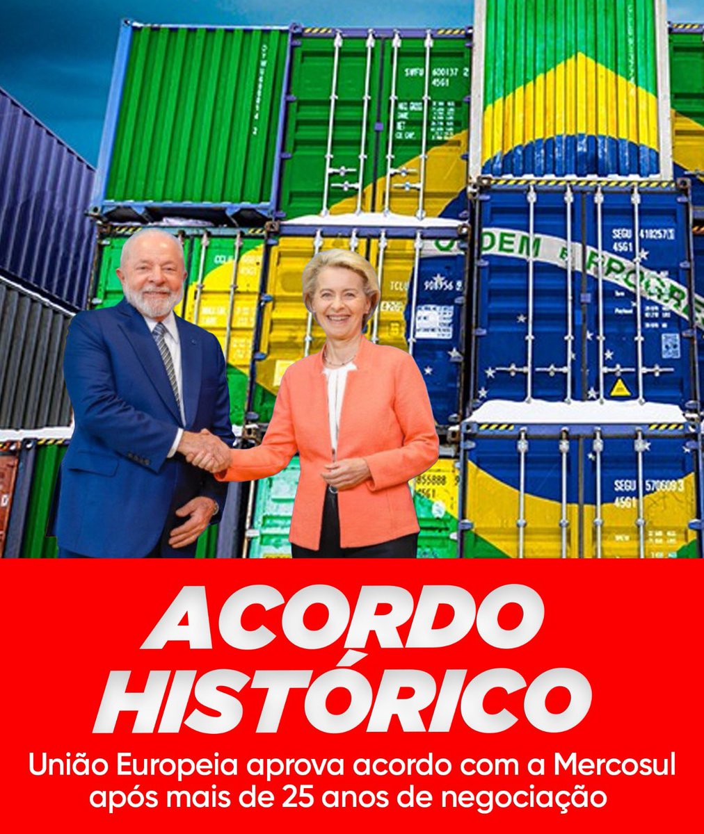 senadorhumberto's tweet image. Hoje é um dia histórico para o planeta. A União Europeia, e o Mercosul estão criando a maior área de livre comércio do mundo. Nesta sexta-feira (9), o bloco europeu, formado por 27 países, aprovou o acordo comercial com o Mercosul que vinha sendo negociado havia 25 anos. (1/3) 👇