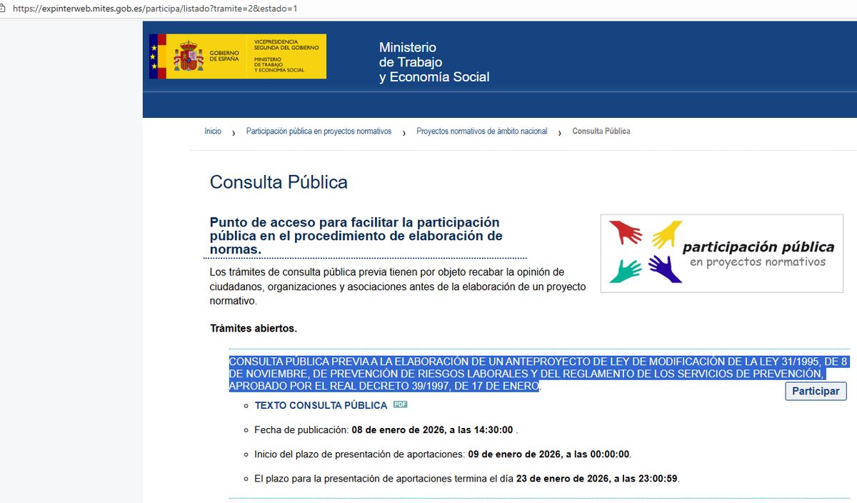 emartinest's tweet photo. ¡OJO! Modificación de la #LPRL. Hasta el 23 de enero para presentar aportaciones (trámite de Consulta Previa)
https://t.co/wLBN9b9oM6 https://t.co/P2gkLprZtB