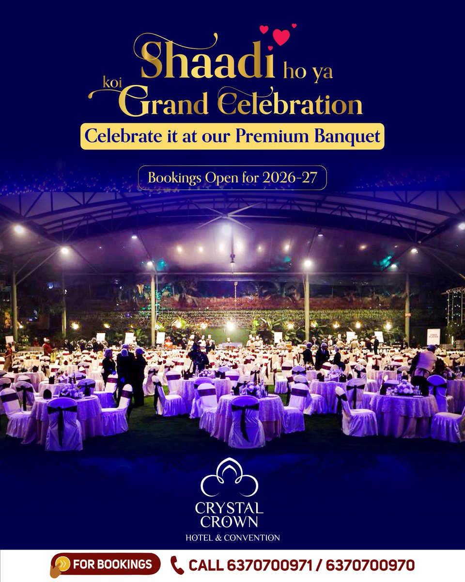 ResortPanda's tweet photo. Your shaadi deserves a venue as special as you. ✨
Enjoy a lavish experience at the premium banquets of Hotel Crystal Crown, Bhubaneswar.

Contact us and book your dream venue for all types of events.📞 6370700971 | 6370700970 

#GrandCelebrations #LuxuryWeddings #banquets https://t.co/EW4vyJOkOj