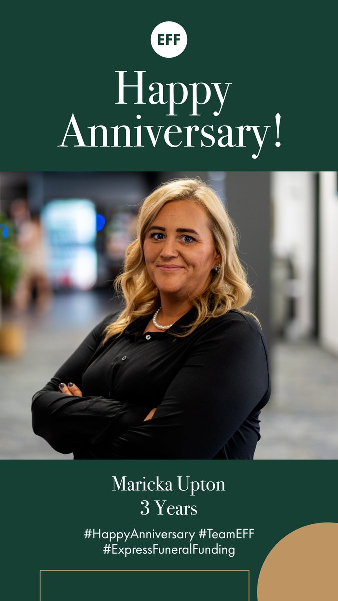 Happy 3 Year Anniversary to Maricka Upton who's part of our amazing Processing Team! Thank you for everything you do, we hope you have a wonderful day! #EFFProcessing #HappyAnniversary #TeamEFF #ExpressFuneralFunding