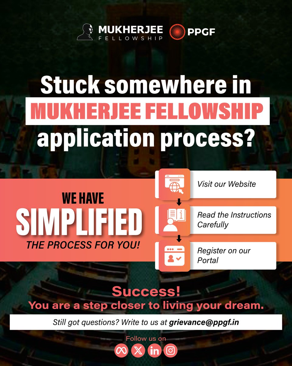 Stuck with the application somewhere?

Visit mukherjee.ppgf.in/apply

to read our simple process and come a step closer to living your dream!

#TheMukherjeeFellowship #Application #Policy #Politics #Governance #Apply