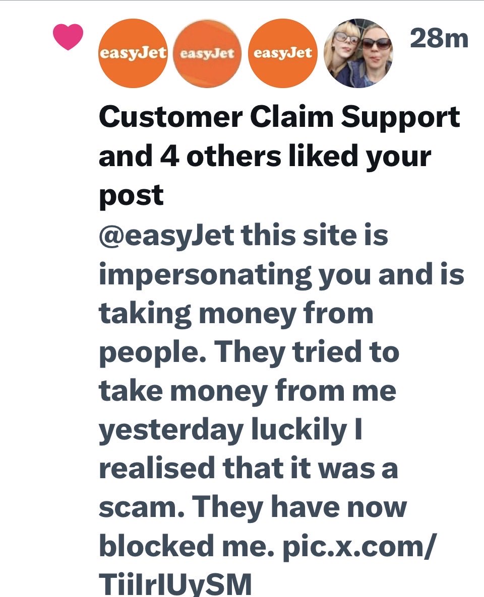 BabsHubbard's tweet photo. @easyJet @easyJetholidays these easy jet likes below are scammers every body be very careful they are after your money https://t.co/KutyFpI4uf