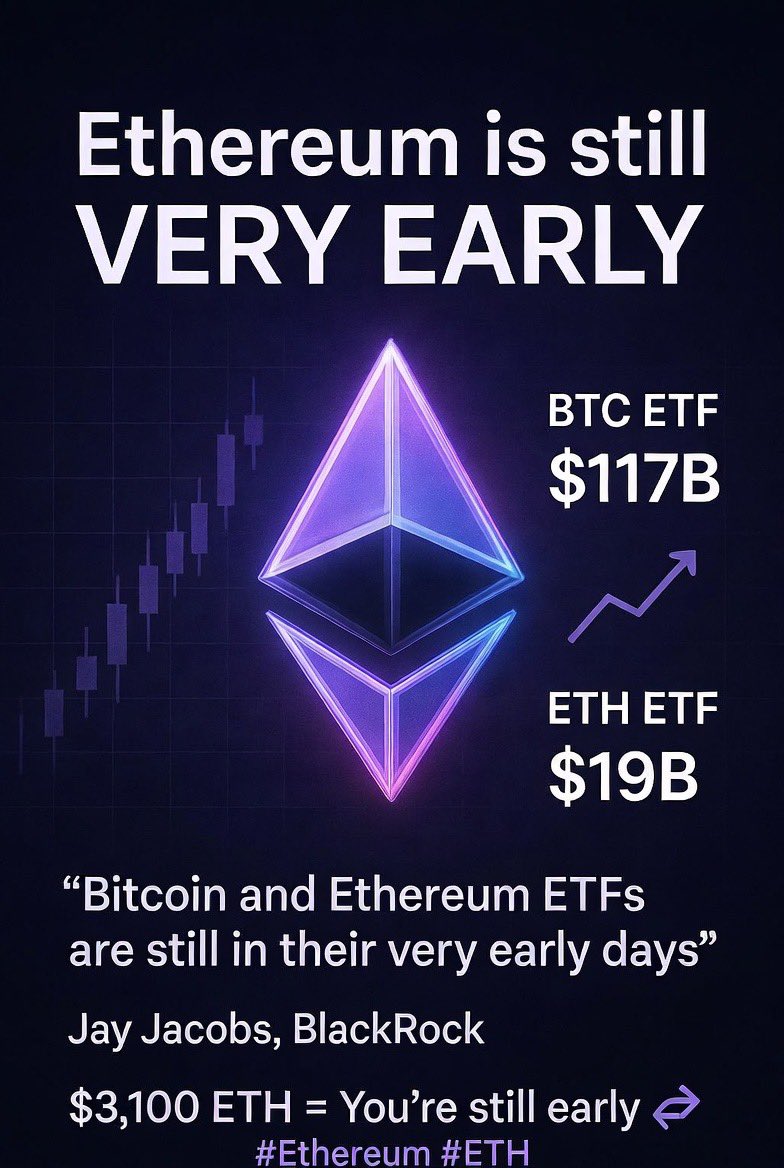 크립토 전체가 아직 초기인데, 이더리움은 훨씬 더 초기 단계라서 엄청난 기회 🔥 블랙록 ETF 수장 Jay Jacobs가 최근  CNBC에서 직접 말했네요 