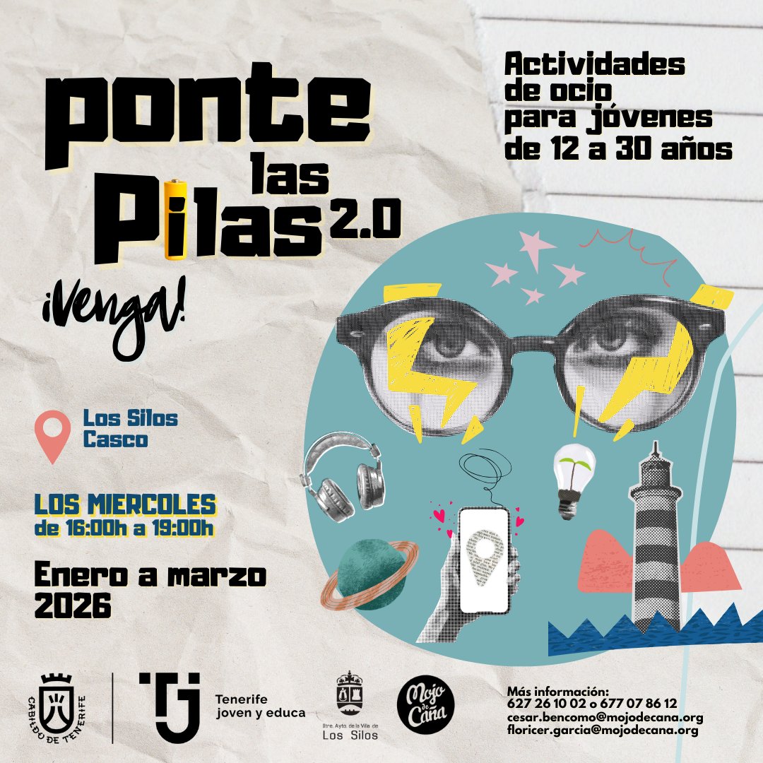 #Tenerife 🧡Vuelve el proyecto Ponte Las Pilas 2.0🔋a la Casa de la juventud de Los Silos, aunque provisionalmente por obras estaremos en la sala de historia del Exconvento de San Sebastián junto a la plaza y el ayuntamiento.

<a href="/ayto_lossilos/">Ayto Villa Los Silos</a>
<a href="/CabildoTenerife/">Cabildo de Tenerife</a>