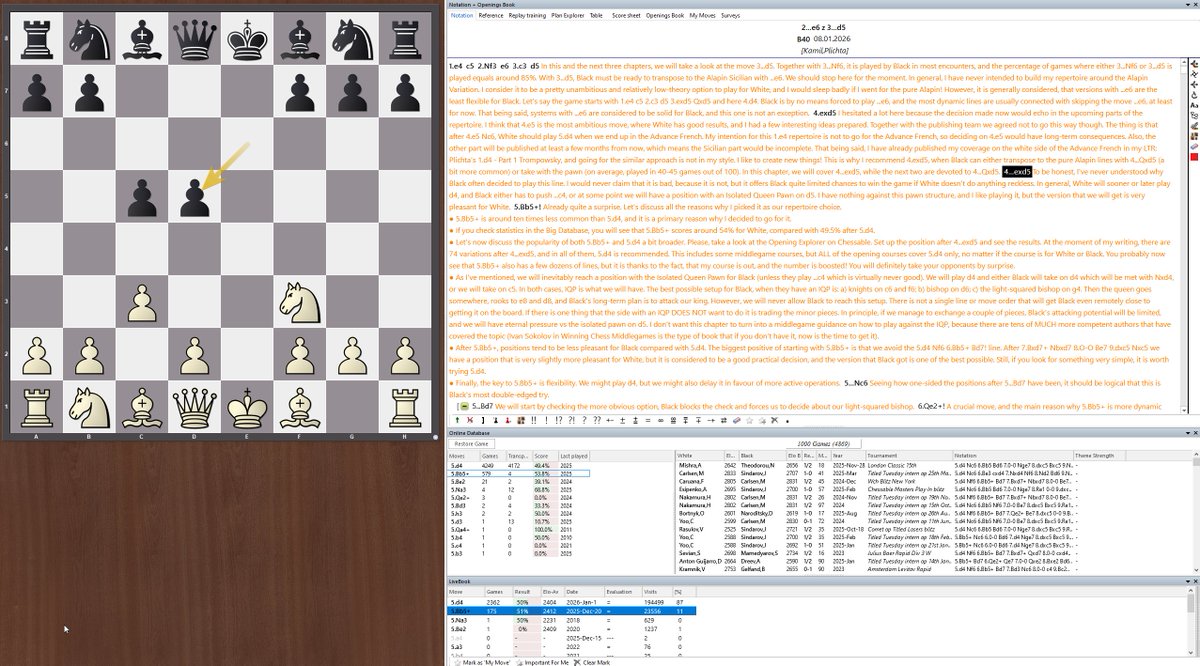 #Kamils1e4

No line today, but a few stats:
● At the moment, we stand at 416 variations and 88,471 words of instruction.
● The average depth of a line should be around 14 moves. I've done courses where this number is bigger, and I've done courses where it is smaller, but most
