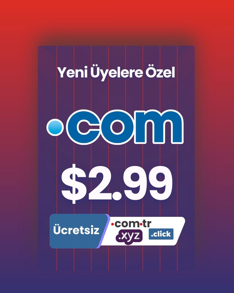 atakdomain's tweet photo. 🔥 Yeni üyelere özel dev fırsat!

🌍 .COM domain sadece $2.99

Üstelik .COM alana .COM.TR, .XYZ ve .CLICK domain HEDİYE! 🎁

✔ Dünyanın en çok tercih edilen uzantısı
✔ Marka değeri yüksek, global görünürlük
✔ Anında aktivasyon, güvenli altyapı

 https://t.co/9k4K86GNsJ https://t.co/dOZqt1yg7a
