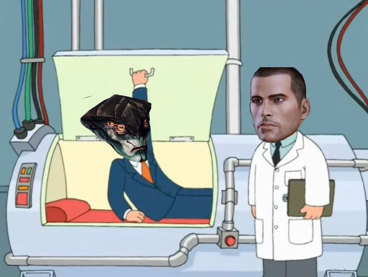 “Welcome back, Mr. Prothean.”

“Are the Salarians gone yet?”

“No.”

“Put me back in.”