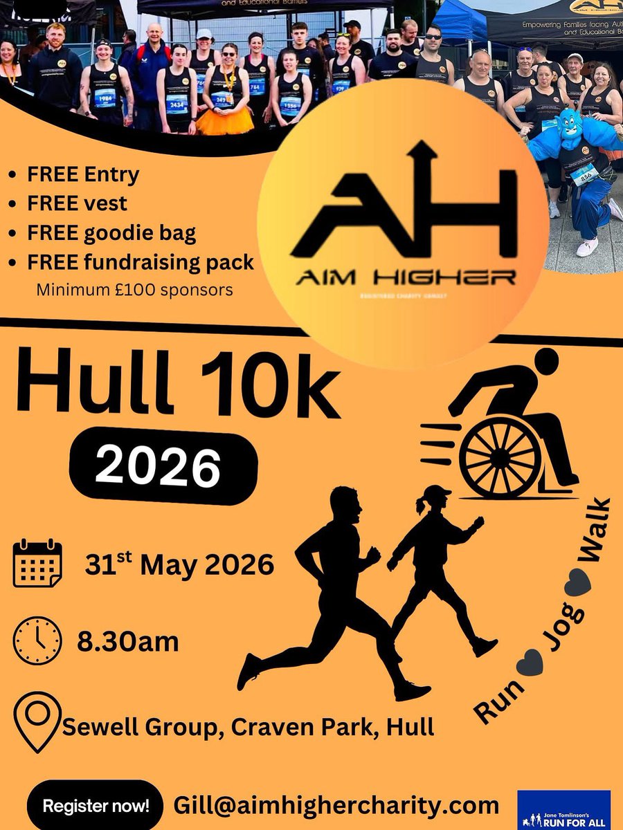 Let’s start the new year with a goal! Why not sign up and raise money for Aim Higher you can run or walk or if you don’t fancy fundraising you can volunteer for us. Just inbox us today and we will sort the rest.