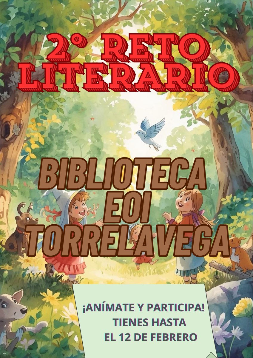 La biblioteca de la EOI de Torrelavega lanza su Segundo Reto Literario.Hazte con tu hoja en la biblioteca o con tu profe y entrégala antes del 12 de febrero.¡Anímate y participa!
##eoitorrelavega#somosEOI#identidadeoi#bibliotecaescuela#lecturadivertida#aprendizaje#cuentosinfanti