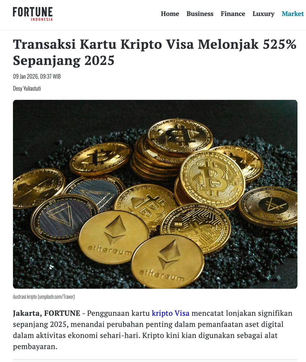 🇮🇩 @FortuneMagazine (Indonesia) published an article on the growth of  crypto card spend volume issued by @Visa based on my research and analytics  on @Dune. They noted the influence of projects such