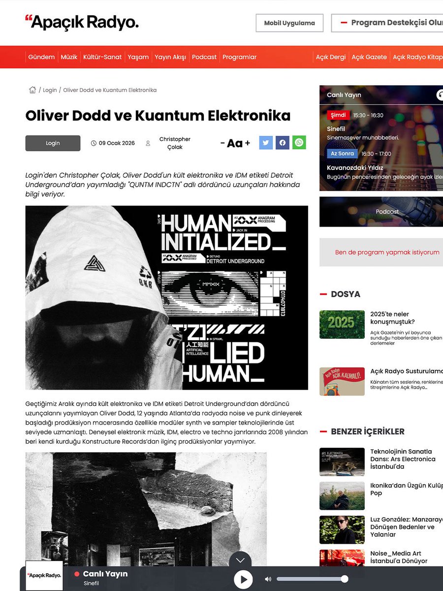 Bu haftaki yazıda @detroitunderground ‘dan yayımlanan yeni albümüyle @_oliverdodd  
apacikradyo.com.tr/login/oliver-d…