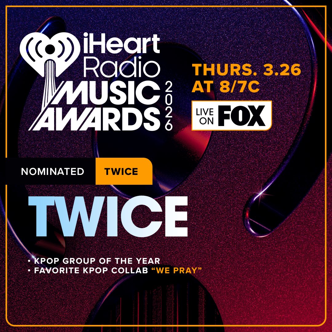 JYPETWICE's tweet image. TWICE is nominated for K-pop Group of the Year at the 2026 iHeartRadio Music Awards 💖 
And don’t forget about TZUYU’s “Blink” too!😉

Vote for TWICE &amp;amp; TZUYU here ✨
🔗 iheart.com/music-awards/#…

#TWICE #트와이스 #iHeartAwards @iHeartRadio