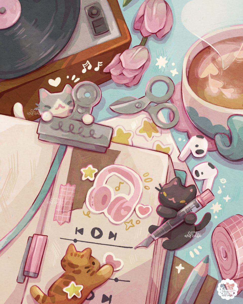 ccsartcafe's tweet image. What do you think the kitties are currently listening to? 🎧🎶✨