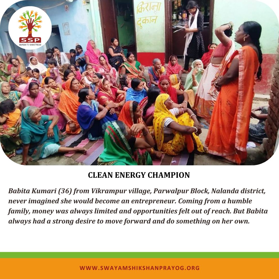 sspindia's tweet image. Babita Kumari (36) from Nalanda district, Bihar never imagined she would become an entrepreneur. With @sspindia's support her work has helped reduce nearly 5000 metric tons of carbon emissions every year in her village. 

#CleanEnergy #Misereor #SwayamShikshanPrayog