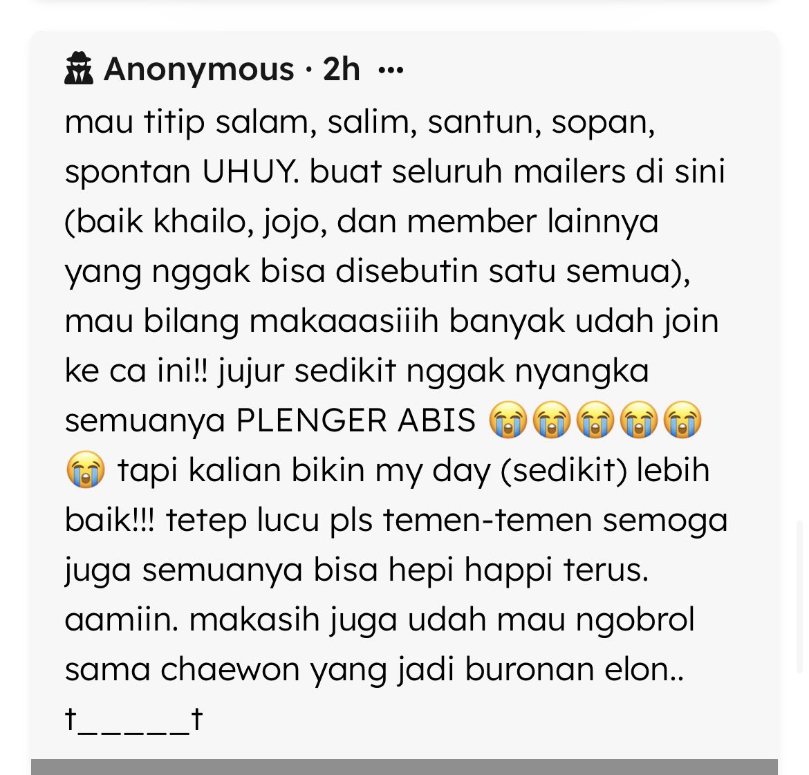 UnsentHearts's tweet image. UHUYYY MAKASIH YA SENDER seneng dah kalo ca ini bikin bahagiaaa &amp;lt;3 ini ada pesan buat semua member plenger dan @Sent00Christy