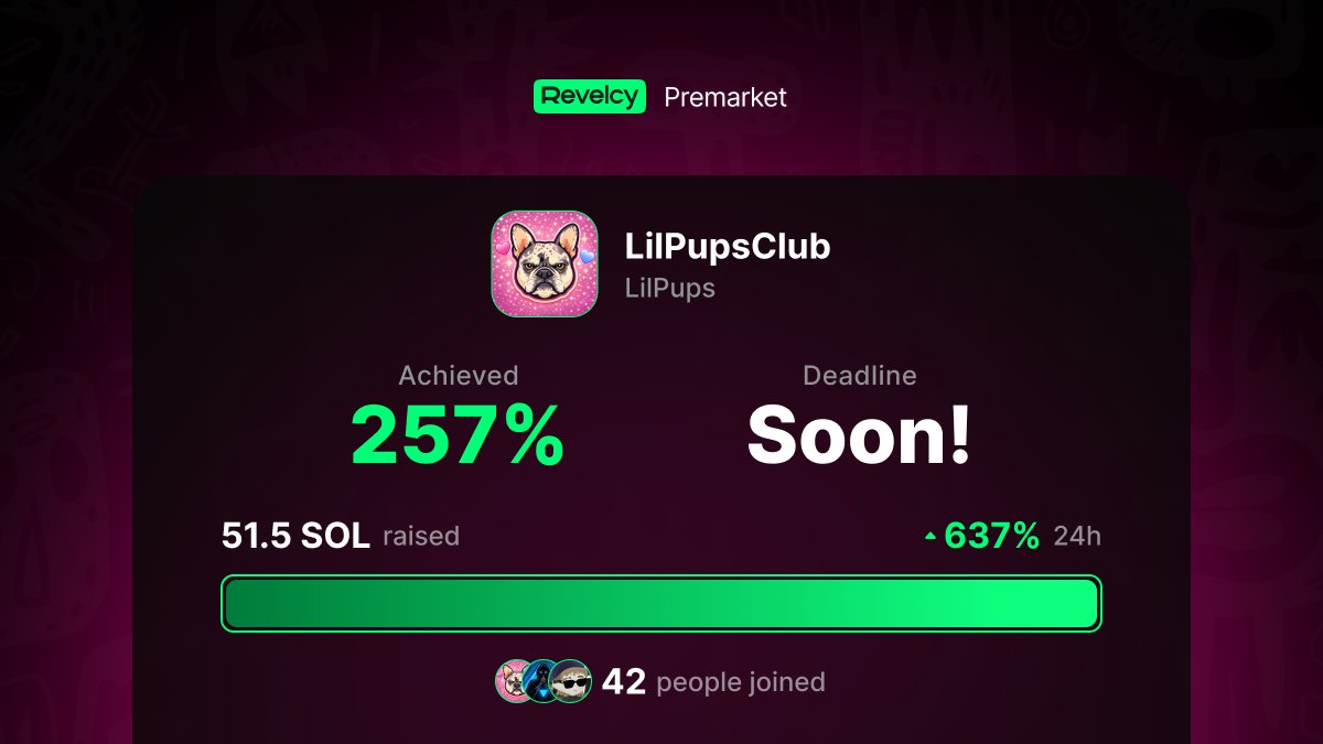 Over 50 SOL raised. Pumpfun launch soon ⏲️

Last chance to join the premarket at beta.revelcy.com/token/lilpups