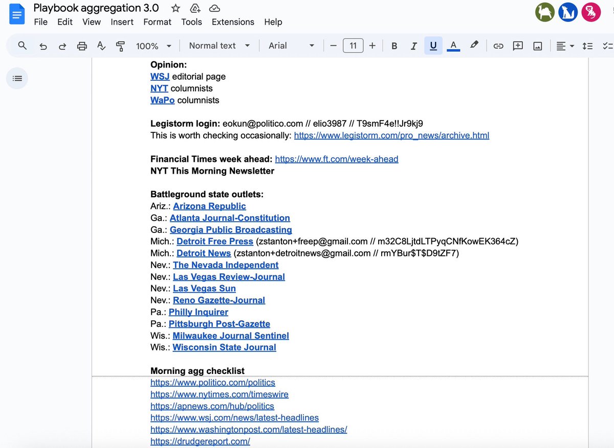 seanspicer's tweet image. 🚨SCOOP 🚨
Major reveal 

Ever wonder why @politico @playbookdc is so left leaning?

Major blunder this morning when they accidentally linked a story to their internal google doc showing what sources they “go to” (and therefore don’t - no @BreitbartNews @DailyCaller @DailySignal…