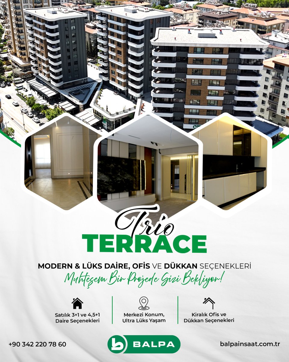 Gözde bir lokasyonda, modern ve ultra lüks yapılardan oluşan bir yaşam alanına evinizi ya da işinizi taşımaya hazır mısınız? 

#balpainşaat #trioterrace #gaziantepkonut #gaziantepsatılıkdaire #gazianteplükskonut