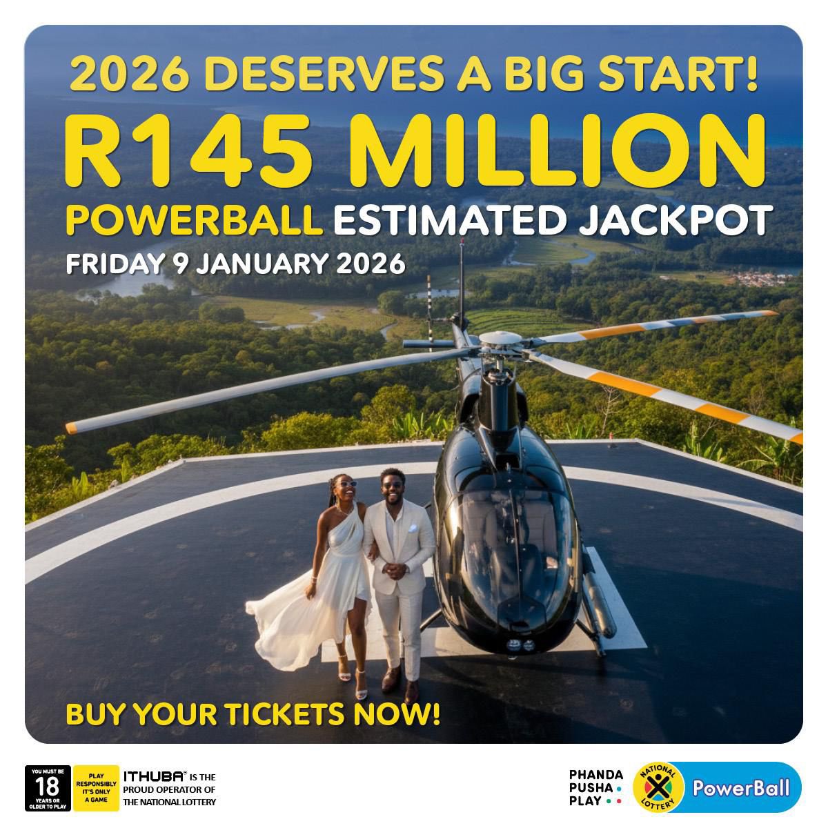 Nhlanhla_ng's tweet image. 2026 is the year of big wins🥳🕯️

Play NOW for your shot at today’s estimated R145 Million PowerBall jackpot in-store, nationallottery.co.za, the mobile app, or on your banking apps. #StartBIG #R145Million #PowerballSA #ad