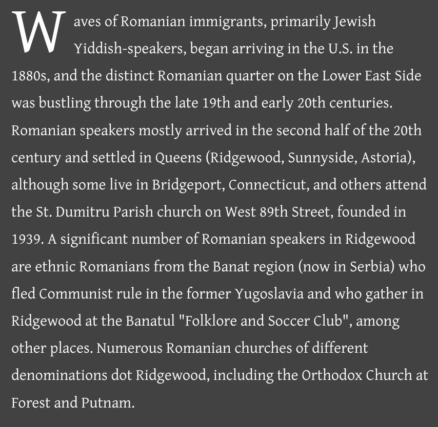 "Waves of Romanian immigrants, primarily Jewish Yiddish-speakers..."