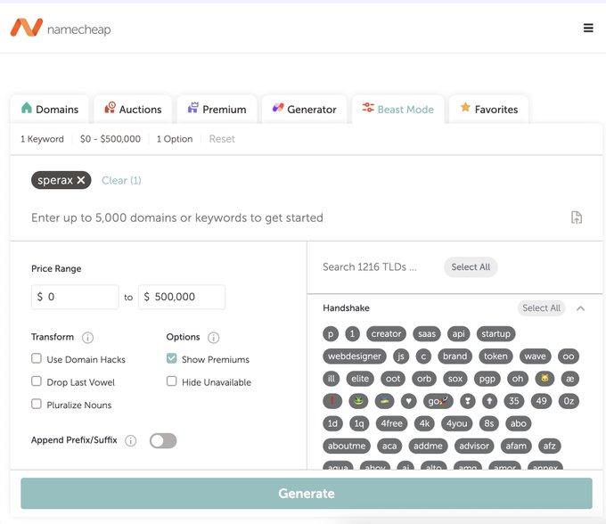 SperaxUSD's tweet photo. 👀 @Namecheap now lists Handshake TLDs like .sperax

Namecheap has ~11M customers. 20M+ domains managed.
This opens endless growth for the Sperax community.

• Web3 identities for dApps and AI agents
• Payments with $SPA and $USDs
• Onboarding from Web2 → Web3 with one click
This is the DeFAI innovation crypto needs more of.