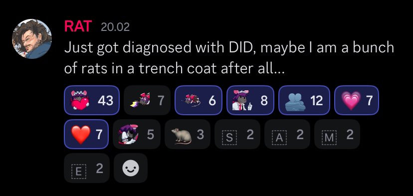 ! Rupdate

 RAT got diagnosed with DID 🐀🐀🐀🐀🐀🐀🐀