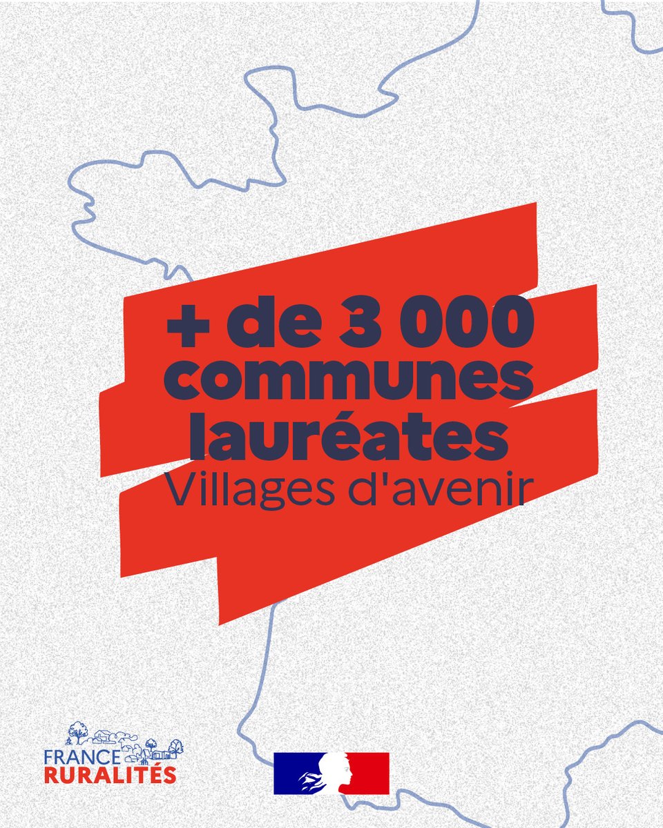 Ecologie_Gouv's tweet photo. Cap des 3 000 lauréats franchi pour Villages d’avenir 🎉  Depuis décembre 2023, ce programme de France ruralités accompagne les communes rurales de moins de 3 500 habitants pour concrétiser leurs projets et renforcer l’attractivité des territoires.
@FrancoiseGatel @ANCTerritoires https://t.co/wNcRhWz1iH