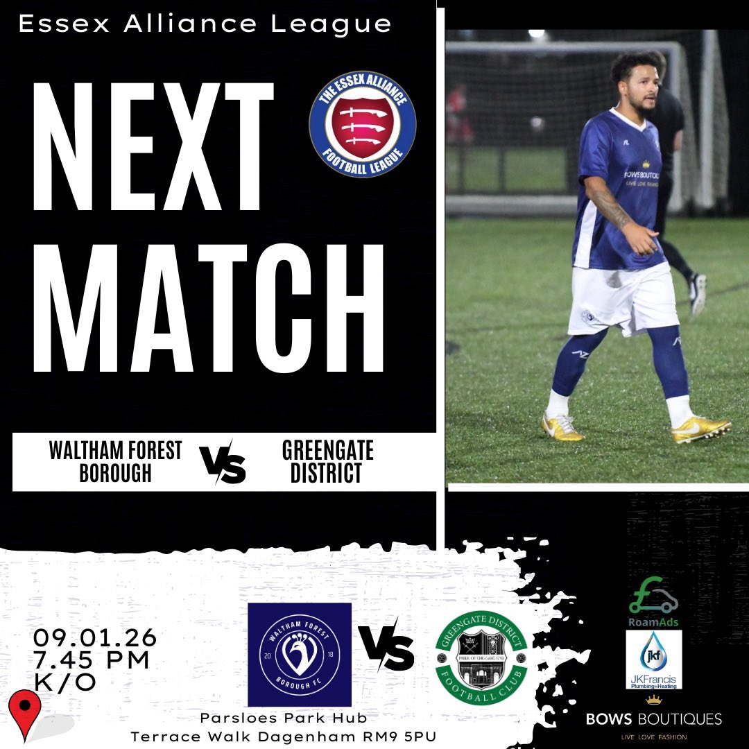 Tonight we entertain Greengate District in our first game back after the new year <a href="/EssexAllianceFL/">Essex Alliance FL</a> <a href="/NL_Bible/">Non League Bible</a> <a href="/Robertl75784399/">RL 🧤🧤GK Coach East London</a> <a href="/NonLeagueCrowd/">Non League Crowds</a> <a href="/NonLeagueGuys/">The Non League Promoters</a> <a href="/NonLeagueMaps/">Non League Maps</a> <a href="/NonLeagueFix/">NonLeagueFixtures</a> <a href="/NonLeagueHQ1/">NonLeagueHQ</a> <a href="/NL_Matters/">NonLeagueMatters</a> <a href="/NonLeagueFeed/">NonLeague Feed</a> <a href="/BasePyramid/">BaseofthePyramid</a> <a href="/nonleaguevol/">Non-League Volunteers</a>