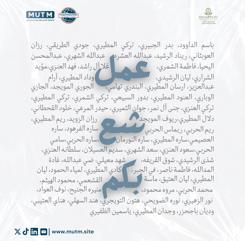 MUTMclub's tweet photo. حصادُ الأمسِ غراسُ اليوم💫
شكرًا لكل من كان عونًا وسندًا في مسيرة هذا الفصل الدراسي الأول، وساهم بجهده وحضوره في صناعة نجاحات #جامعة_المجمعة_توستماسترز 💙. https://t.co/vSwd5ZXbly