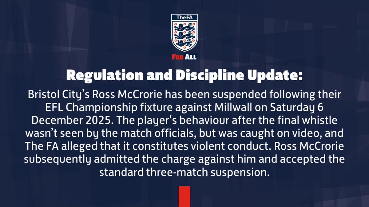 FAspokesperson's tweet image. Regulation and Discipline update on @BristolCity: