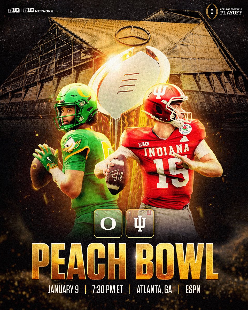 It’s game day 🙌

No. 1 Indiana or No. 5 Oregon will advance to play No. 10 Miami in the #CFBPlayoff championship game.
