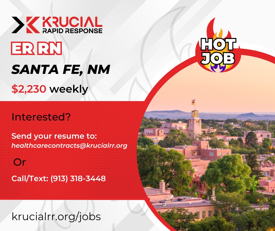 Santa Fe blends world-class arts, galleries, year-round outdoor adventures, beautiful sunsets, vibrant cuisine &amp; much more, making Santa Fe one of America's great cities. 

Email, call, text, use our app or visit krucialrr.org/jobs to apply!