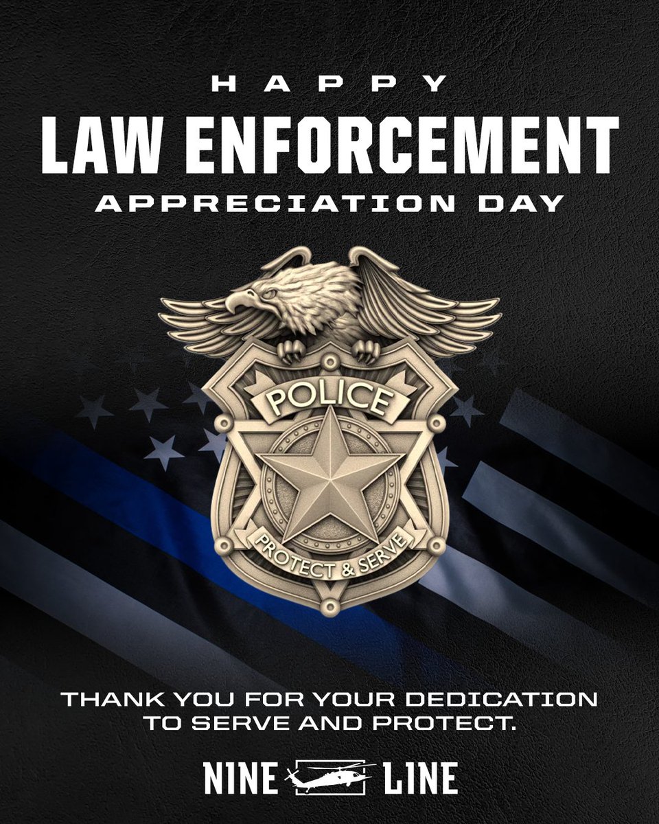 NineLineApparel's tweet photo. Today we honor those who run toward danger so others can go home safely. Thank you to our law enforcement officers for your service and sacrifice.
#LawEnforcementAppreciationDay #ThinBlueLine #LEOsupport #Service #Sacrifice https://t.co/lzY2Z2D3nr