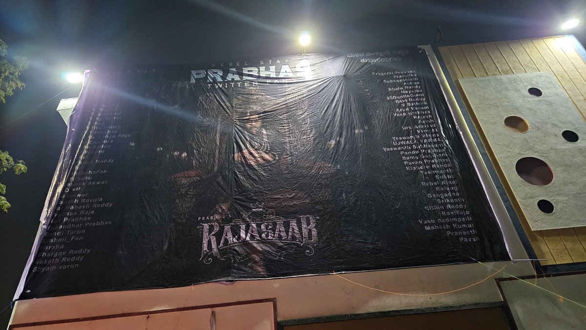 PrabhasRules's tweet photo. Twitter #Prabhas fans banner at Sandhya Bangalore . 

#TheRajaSaab https://t.co/MMRKMM3MaV