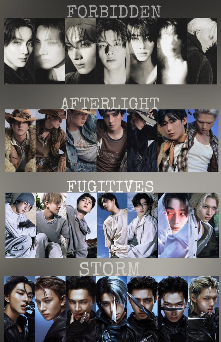 ahgasela's tweet image. which one’s your favorite concept so far 🫠

1. FORBIDDEN
2. AFTERLIGHT
3. FUGITIVES 
4. STORM