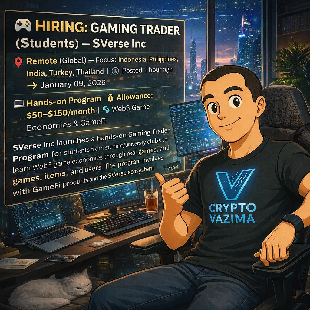 🎮 Hiring: Gaming Trader (Students) — SVerse Inc 📍 Remote (Global) —  Focus: 🇮🇩🇵🇭🇮🇳🇹🇷🇹🇭 | 💼 Hands-on Program | 💰 $50–$150/month |  🧑‍💻 GameFi & Web3 Economies SVerse Inc opens its Gaming
