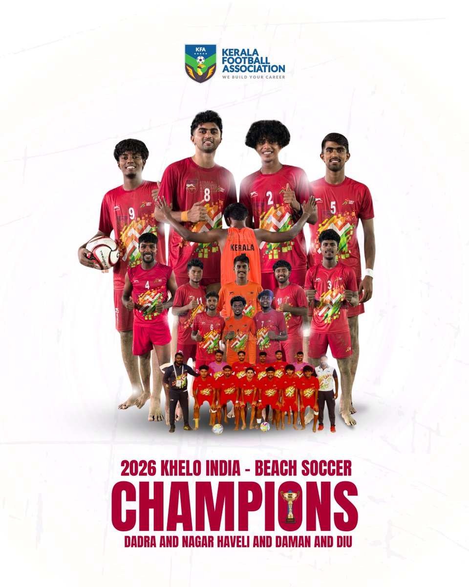 keralafa's tweet photo. BACK-TO-BACK! 🏆🔥

We’ve done it again! We are officially the back-to-back Champions of the Khelo India Beach Games after an emphatic 8-2 win against Goa in the final.

#KeralaFootball #BeachGames #BackToBackGold #IndianFootball #ChampionsAgain https://t.co/VEHl0yIgXQ