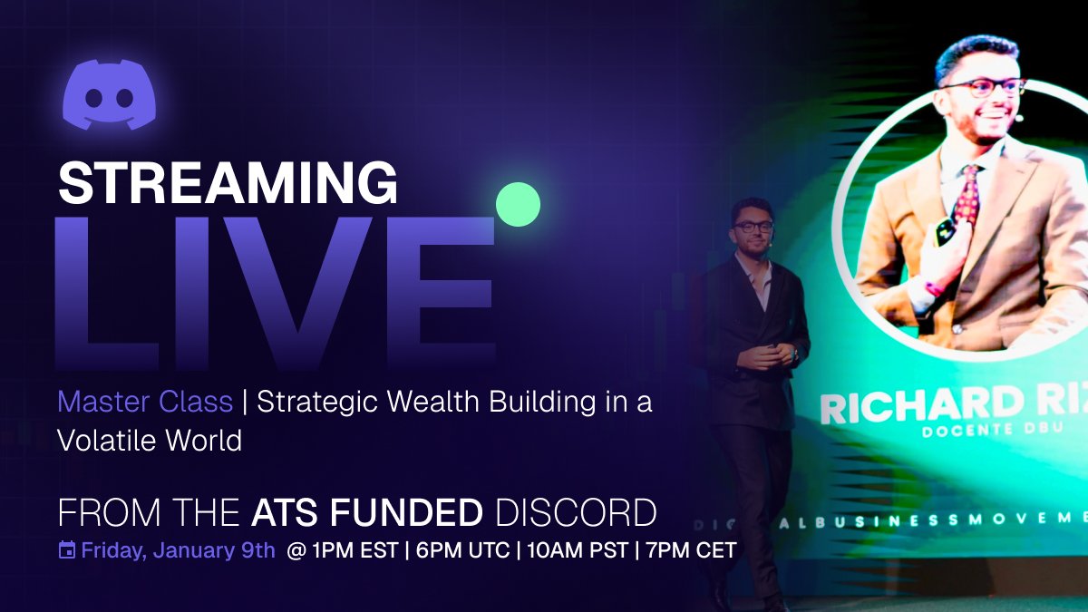 today, <a href="/richardrizza888/">Richard Rizza</a> is hosting his second masterclass in our Discord

“Strategic Wealth Building in a Volatile World”

see the ATS Terminal live and learn how funded trading changes your trading, without risking capital.

there might be a giveaway… first come, first served