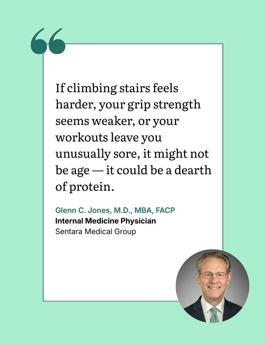 sentarahealth's tweet photo. Always tired or sick? It might not be stress — it could be protein.🥩🧠

Dr. Glenn Jones of Sentara Medical Group was featured in @TIME explaining common signs of low protein intake and why it matters for energy, immunity, and muscle health.
🔗Read more: https://t.co/ORfmbmXC0s https://t.co/juvSdptyv4