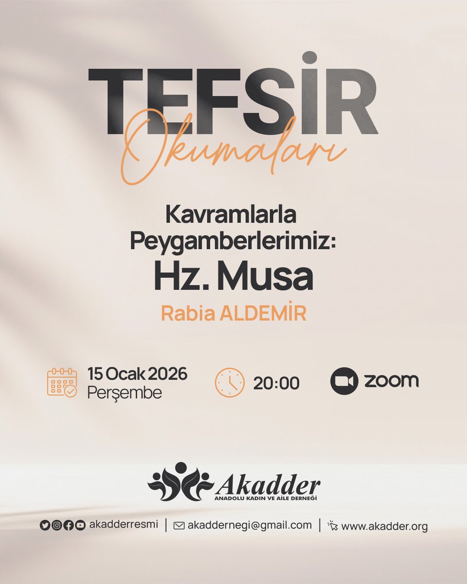 Tefsir Okumaları’nın sekizincisi Kavramlarla Peygamberlerimiz Hz. Musa üst başlığıyla 15 Ocak Perşembe günü zoom üzerinden yapılacaktır.