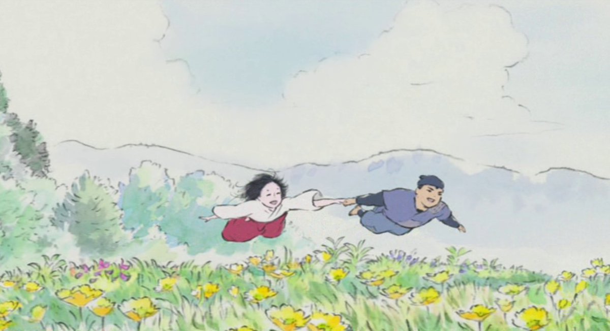 「かぐや姫と捨丸が飛ぶシーンは、地球での暮らしを満喫できずに帰ることになるかぐや姫」|ジブリのせかい【非公式ファンサイト】のイラスト