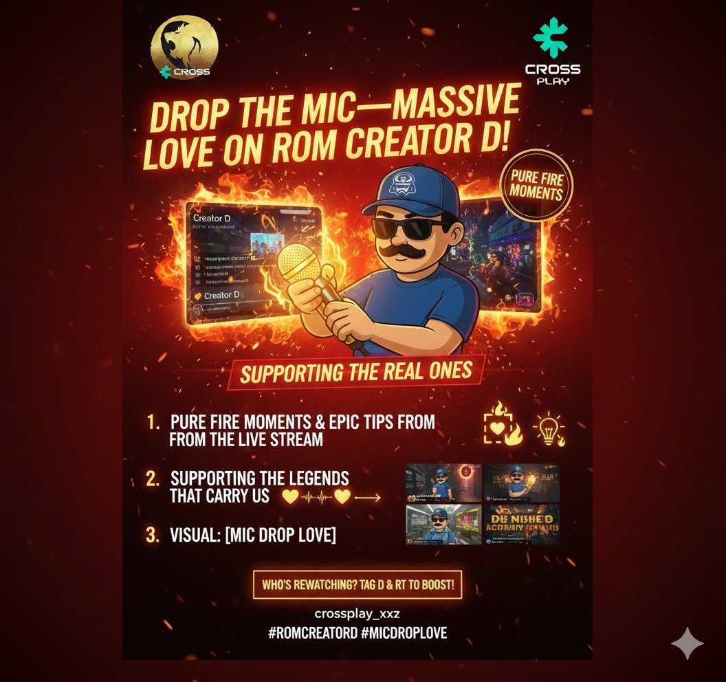 DROP THE MIC! I just dropped massive love on <a href="/ROMonCROSS/">ROM: Golden Age on CROSS</a> Creator D's live stream highlights, which included pure fire moments and epic tips!

Supporting the real ones! Who is rewatching? 

Tag D and RT to boost! <a href="/crossplay_xyz/">CROSS PLAY⛏️</a>

#CROSS #CROSSPLAY #Yapping #ROM #GameChain