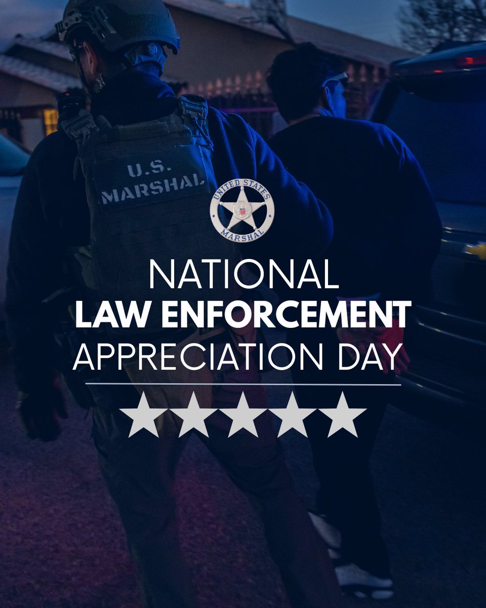 USMarshalsHQ's tweet image. On National Law Enforcement Appreciation Day, the USMS recognizes the men and women who stand on the front lines to keep our communities safe. 

#USMarshals